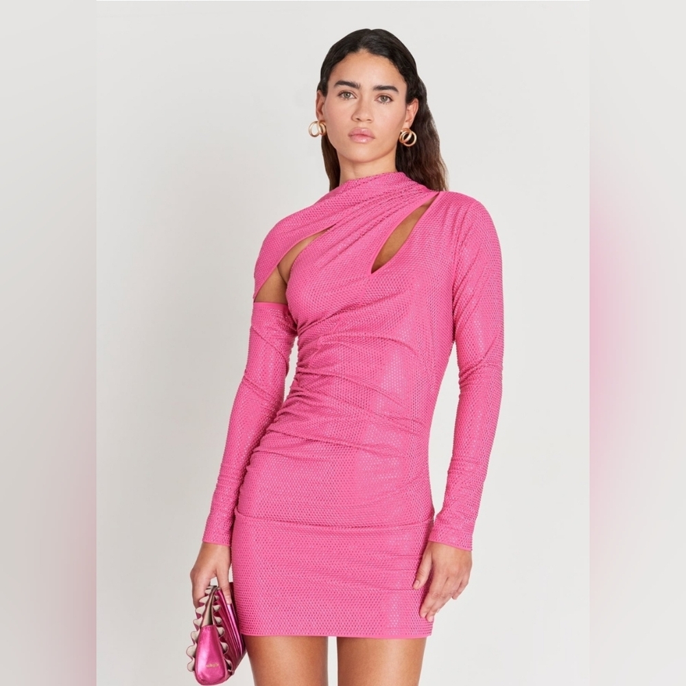 Cult Gaia Nicole Dress in Dragonfruit Cut Out Asymmetrical Mini Dress XS - Picture 14 of 16